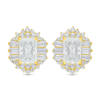 Sterling Silver 925 Earring Golden Plated Embedded With White Zircon