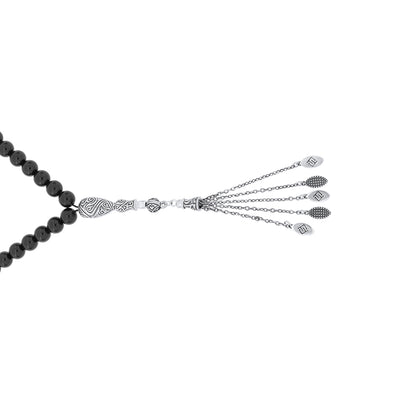 Rosary 45 Sterling Silver 925 Set Oxidized Embedded With Black Agate Cabochon Bead 08 ML LOGO
