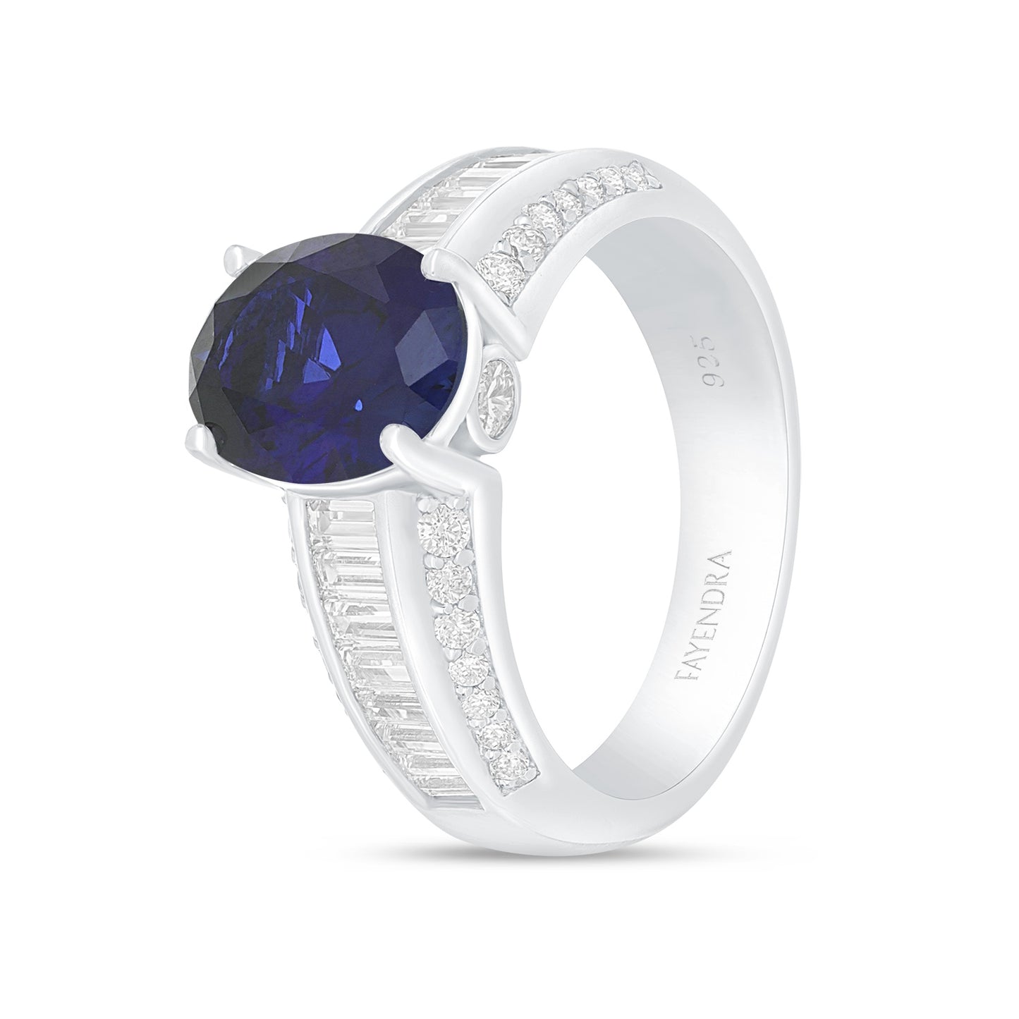 Sterling Silver 925 Ring Rhodium Plated Embedded With Sapphire Zircon And White Zircon