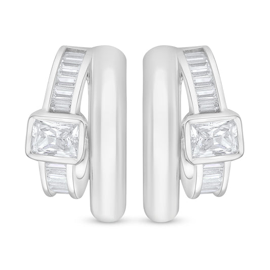 Sterling Silver 925 Earring Rhodium Plated Embedded With White Zircon
