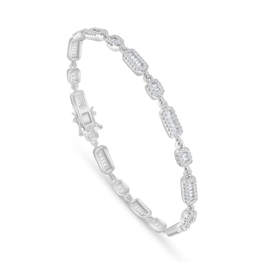 Sterling Silver 925 Bracelet Rhodium Plated Embedded With White Zircon
