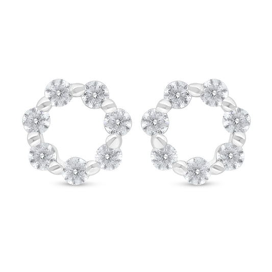 Sterling Silver 925 Earring Rhodium Plated Embedded With White Zircon