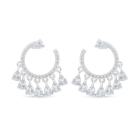 Sterling Silver 925 Earring Rhodium Plated Embedded With White Zircon