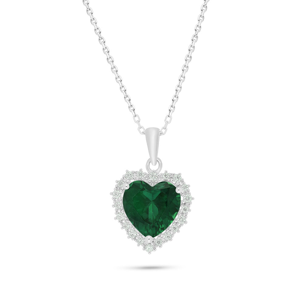 Sterling Silver 925 Necklace Rhodium Plated Embedded With Emerald Zircon And White Zircon