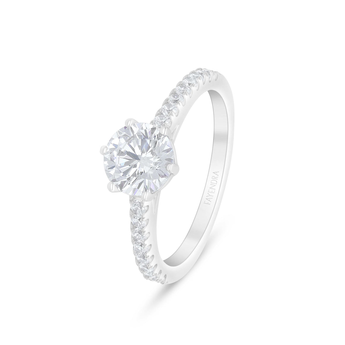 Sterling Silver 925 Ring Rhodium Plated Embedded With White Zircon