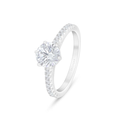 Sterling Silver 925 Ring Rhodium Plated Embedded With White Zircon