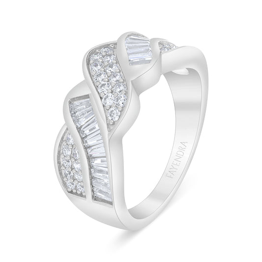 Sterling Silver 925 Ring Rhodium Plated Embedded With White Zircon