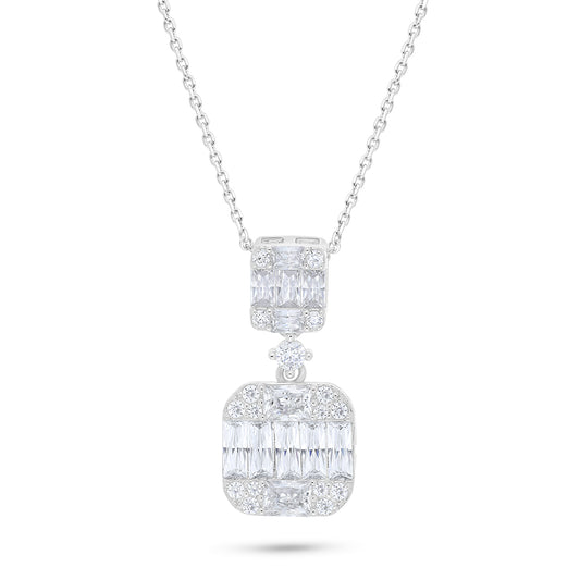 عقد من الفضة الخالصة عيار 925 مطلي روديوم مرصع بالزركون الكناري الالماسي و فص ابيض