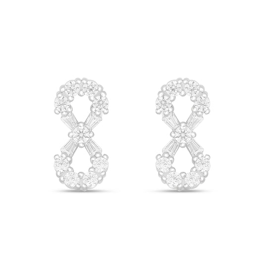 Sterling Silver 925 Earring Rhodium Plated Embedded With White Zircon