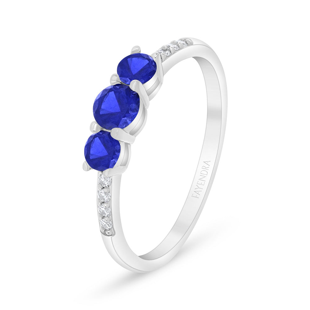 خاتم من الفضة الخالصة عيار 925 مطلي روديوم مرصع زفير كروندوم و فص ابيض