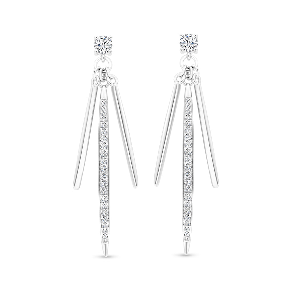 Sterling Silver 925 Earring Rhodium Plated And White CZ