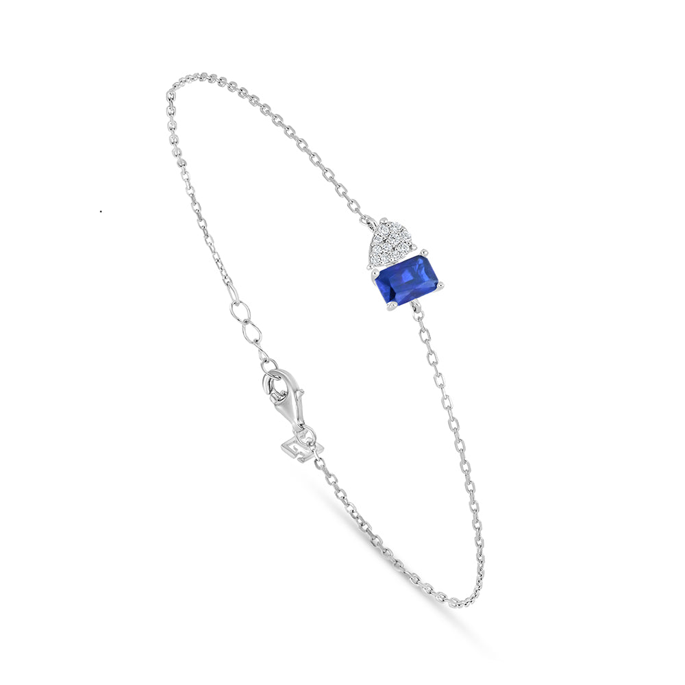 Sterling Silver 925 Bracelet Rhodium Plated Embedded With Sapphire Corundum And White Zircon