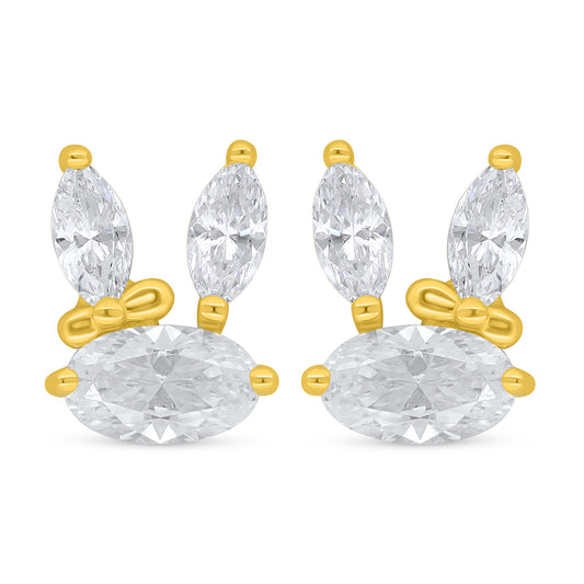 Sterling Silver 925 Earring Golden Plated Embedded With White Zircon