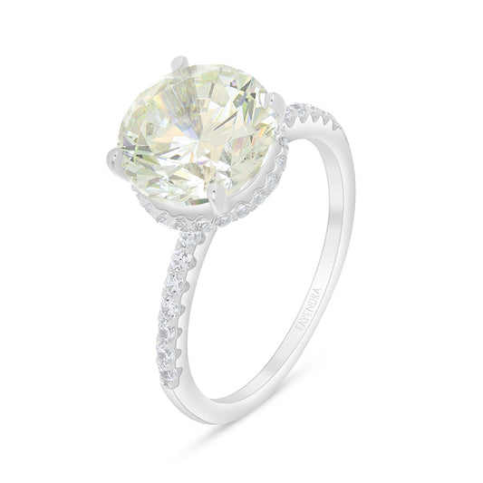 Sterling Silver 925 Ring Rhodium Plated Embedded With Diamond Zircon And White Zircon