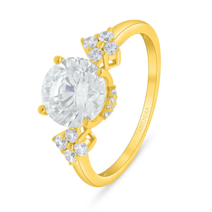Sterling Silver 925 Ring Golden Plated Embedded With White Zircon