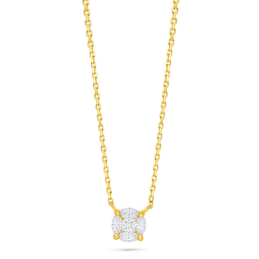 عقد من الفضة الخالصة عيار 925 مطلي ذهبي مرصع فص ابيض