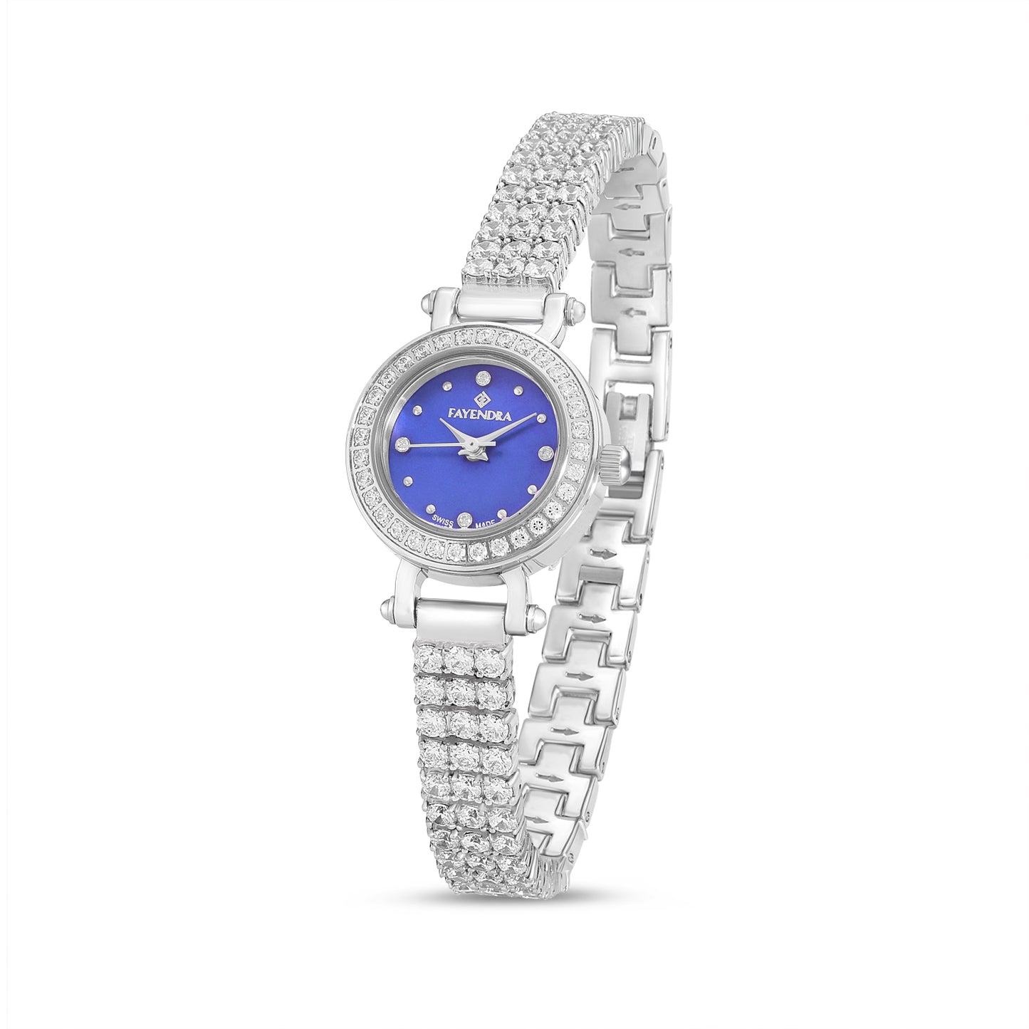Stainless Steel 316L Watch Silver Color Embedded With White Zircon - BLUE MOP DIAL