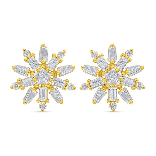 Sterling Silver 925 Earring Golden Plated Embedded With White Zircon