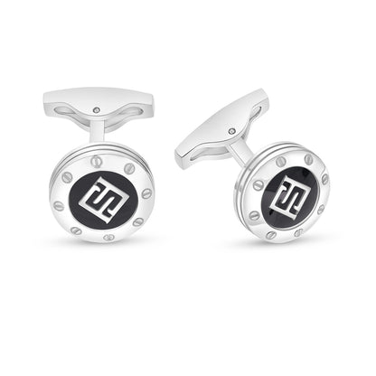 Stainless Steel Cufflink 316L Embedded With Black Agate Shiny Steel