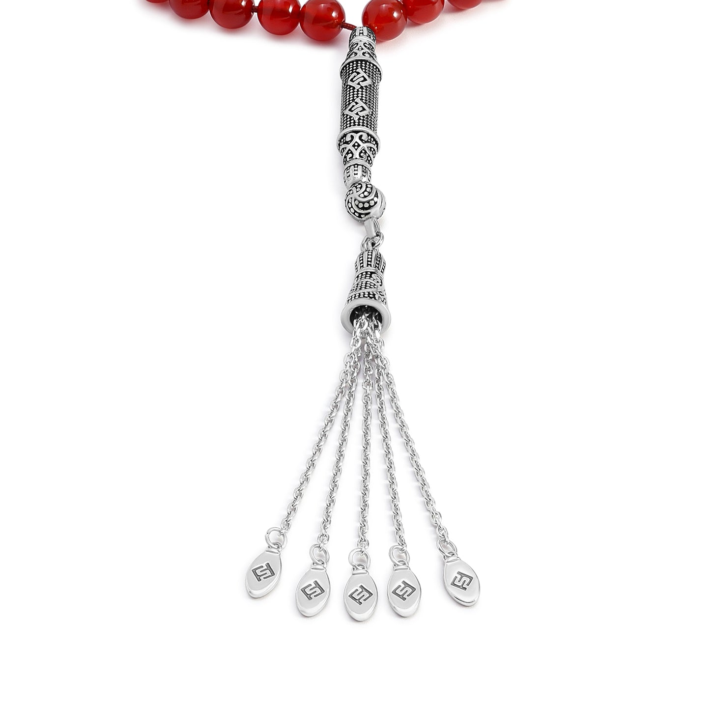 Dark Red Agate Rosary 45 Round Cabochon 8 mm With Stainless Steel 316L Set (Silver & Black Plated)