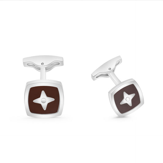 كبك ستانلس ستيل لون فضي و احجار عقيق بني طبيعي عيار L316