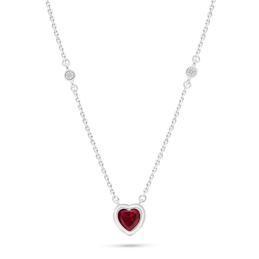Sterling Silver 925 Necklace Rhodium Plated Embedded With Ruby Corundum And White Zircon