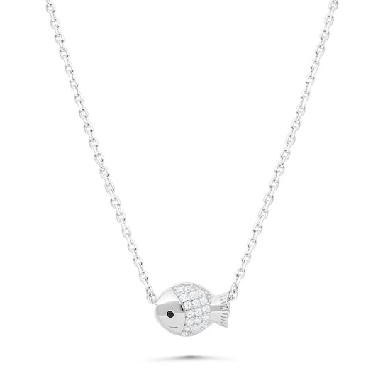 Sterling Silver 925 Necklace Rhodium Plated Embedded With White Zircon
