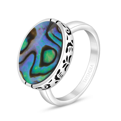 Sterling Silver 925 Ring Rhodium And Black Plated Embedded With Blue Shell For Men