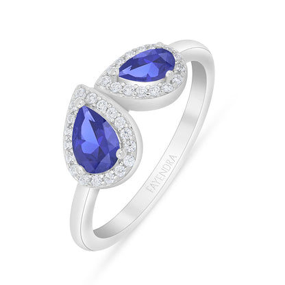 Sterling Silver 925 Ring Rhodium Plated Embedded With Sapphire Corundum And White Zircon