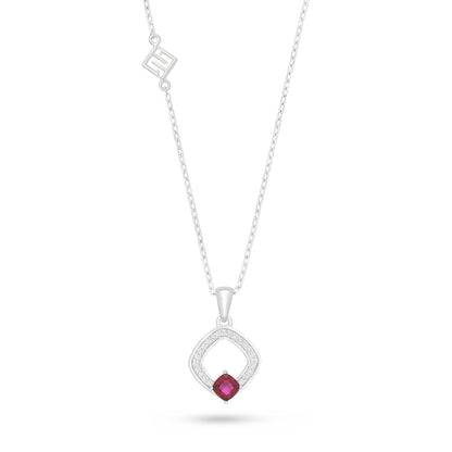 Sterling Silver 925 Necklace Rhodium Plated Embedded With Ruby Corundum And White Zircon