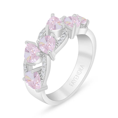 Sterling Silver 925 Ring Rhodium Plated Embedded With Pink Zircon And White Zircon