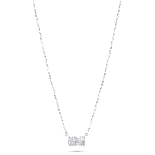 Sterling Silver 925 Necklace Rhodium Plated Embedded With White Zircon