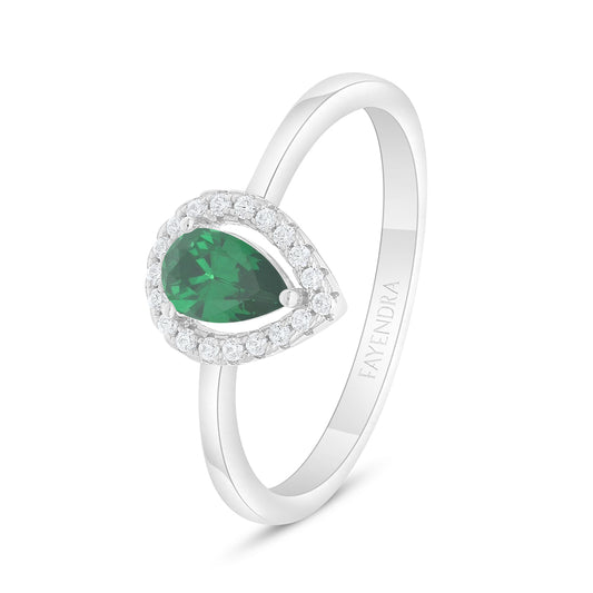 Sterling Silver 925 Ring Rhodium Plated Embedded With Emerald Zircon And White Zircon