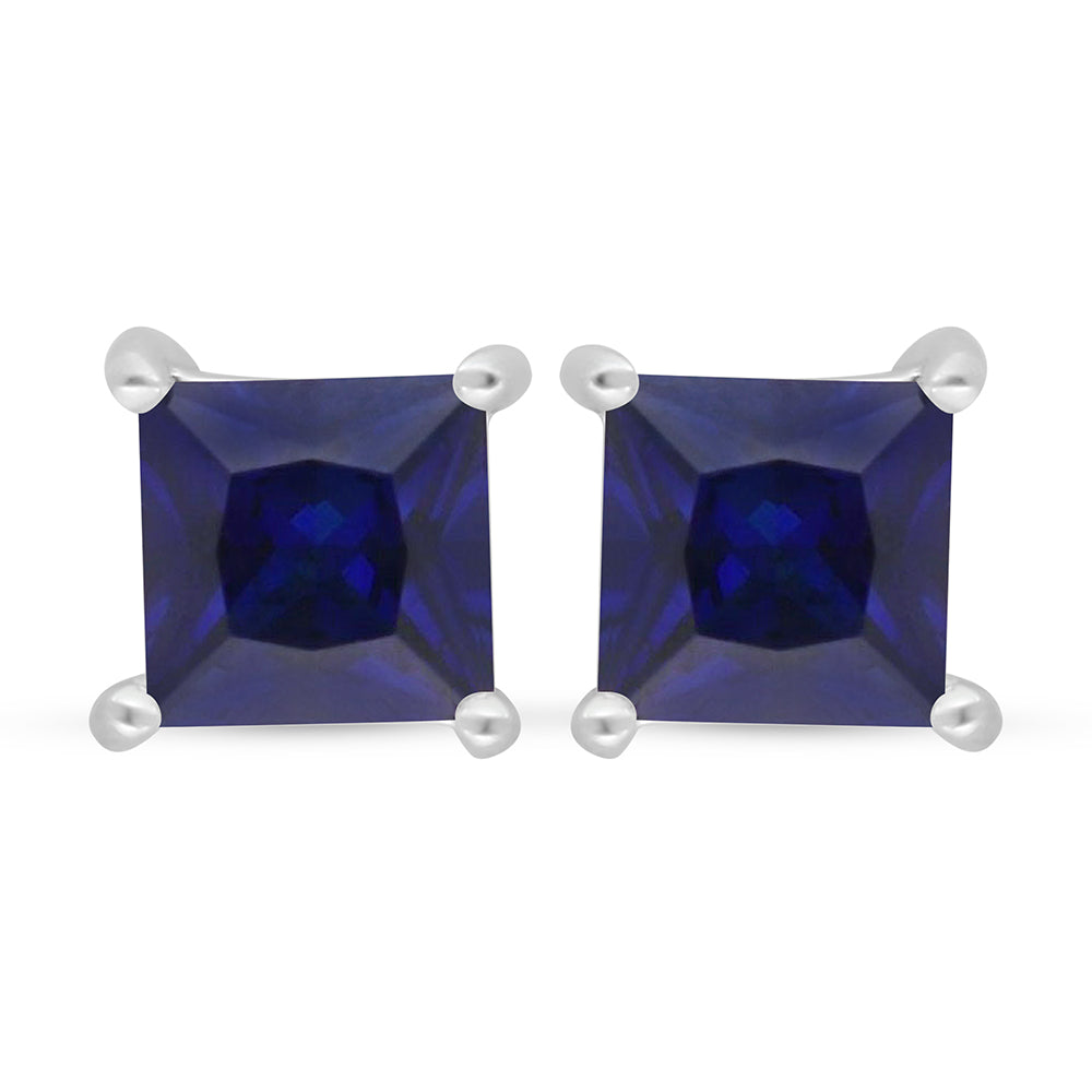 Sterling Silver 925 Earring Rhodium Plated Embedded With Sapphire Corundum
