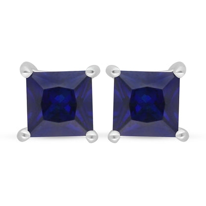 Sterling Silver 925 Earring Rhodium Plated Embedded With Sapphire Corundum