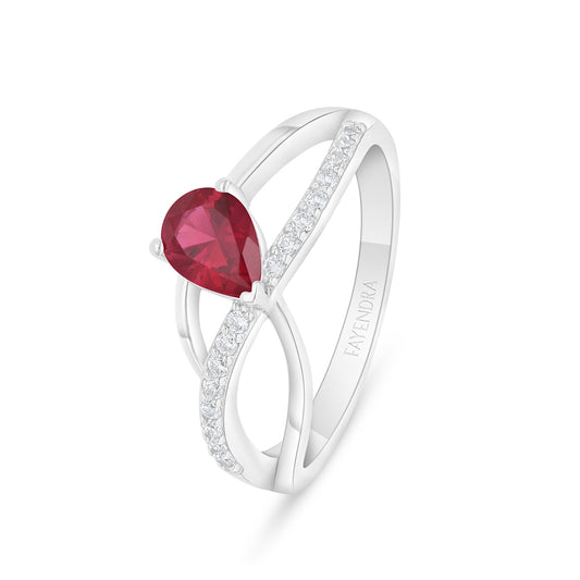 Sterling Silver 925 Ring Rhodium Plated Embedded With Ruby Corundum And White Zircon