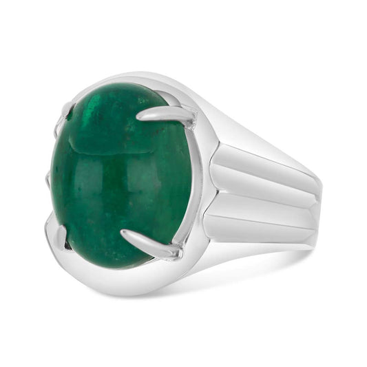 خاتم رجالي من الفضة الخالصة عيار 925 مطلي روديوم مرصع احجار زمرد طبيعي