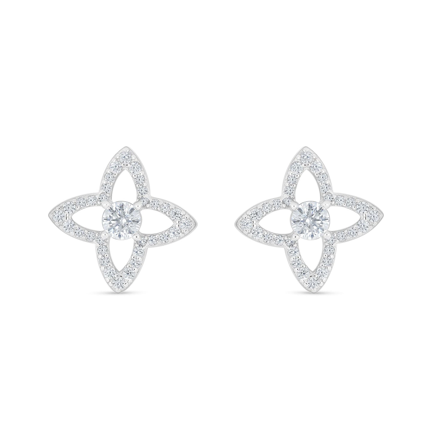 Sterling Silver 925 Earring Rhodium Plated Embedded With White Zircon