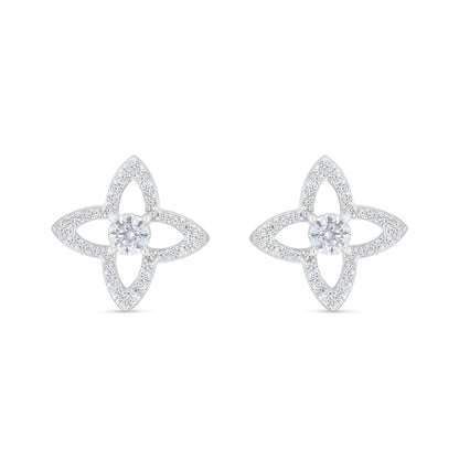 Sterling Silver 925 Earring Rhodium Plated Embedded With White Zircon