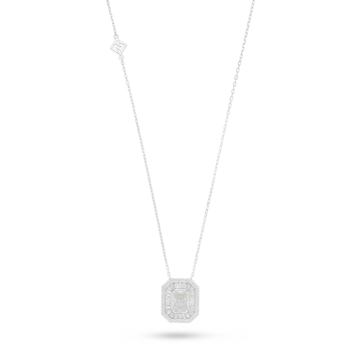 Sterling Silver 925 Necklace Rhodium Plated Embedded With Diamond Zircon And White Zircon