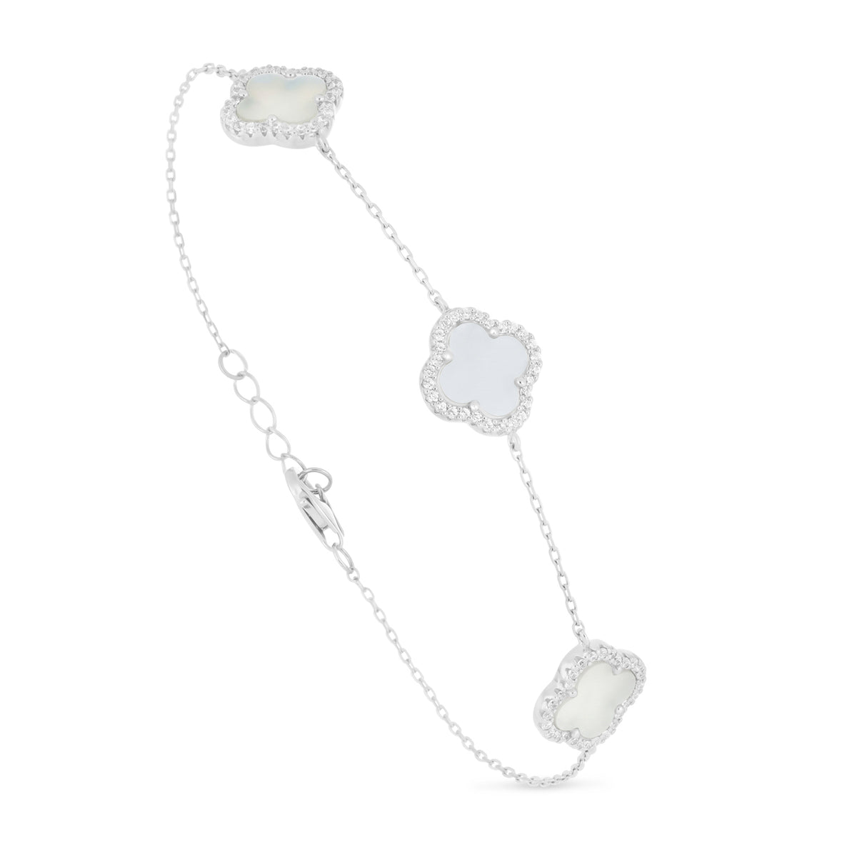 Sterling Silver 925 Bracelet Rhodium Plated Embedded With White Shell And White Zircon