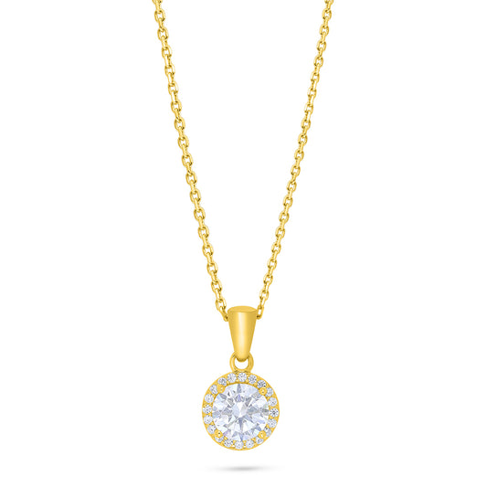 Sterling Silver 925 Necklace Golden Plated Embedded With White Zircon