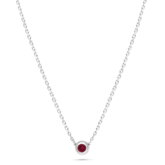 Sterling Silver 925 Necklace Rhodium Plated Embedded With Ruby Corundum