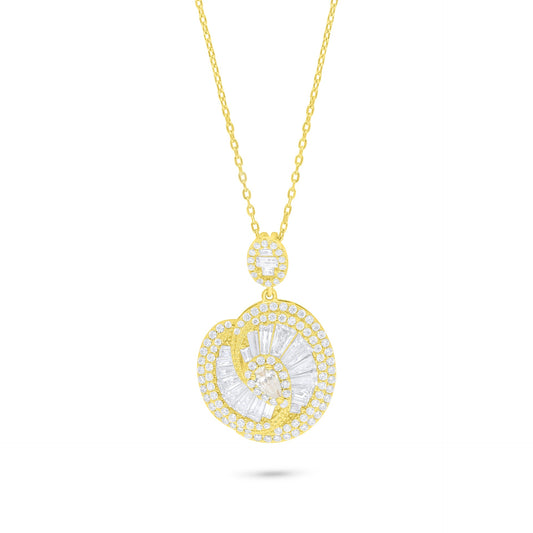 Sterling Silver 925 Necklace Golden Plated Embedded With White Zircon