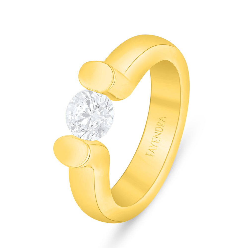 Sterling Silver 925 Ring Golden Plated Embedded With White Zircon