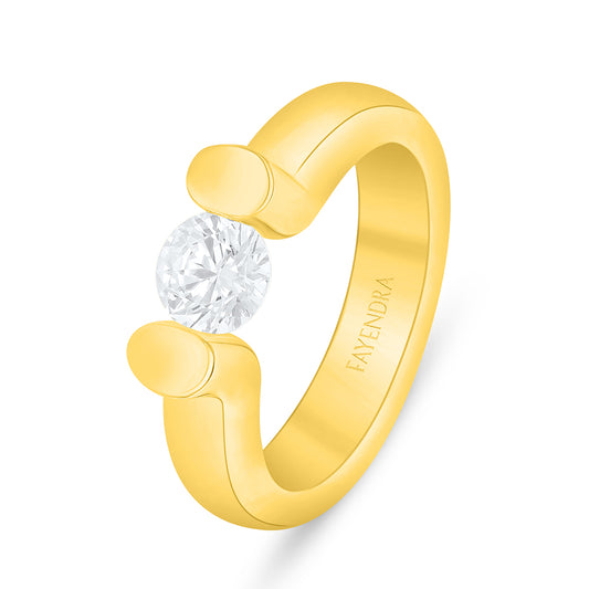 Sterling Silver 925 Ring Golden Plated Embedded With White Zircon
