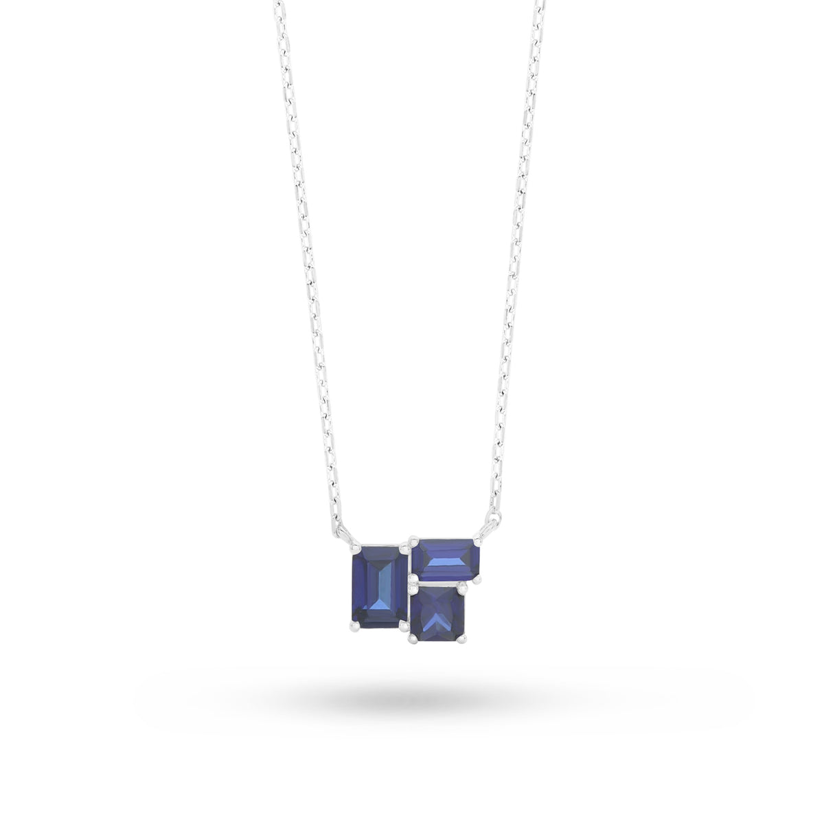 Sterling Silver 925 Necklace Rhodium Plated Embedded With Sapphire Corundum And White Zircon