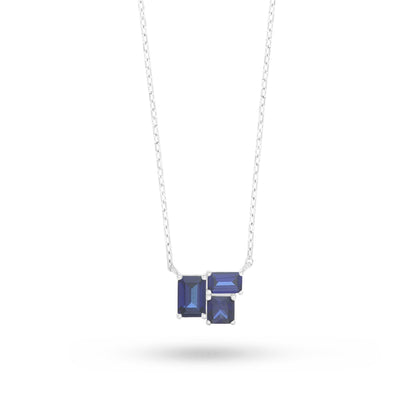 Sterling Silver 925 Necklace Rhodium Plated Embedded With Sapphire Corundum And White Zircon