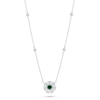 Sterling Silver 925 Necklace Rhodium Plated Embedded With Emerald Zircon And White Zircon