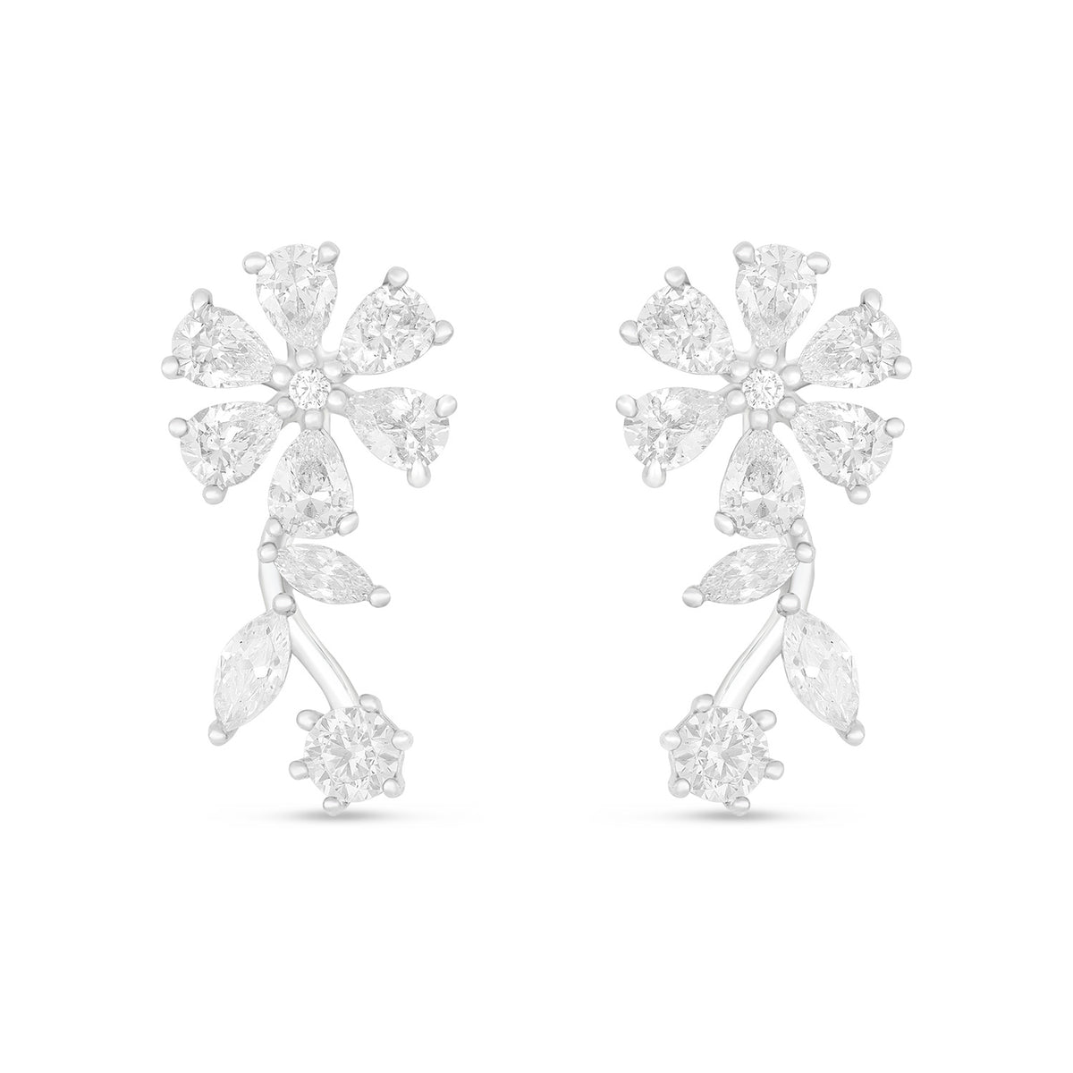 Sterling Silver 925 Earring Rhodium Plated Embedded With White Zircon